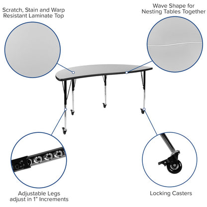 2 Piece Mobile Emmy 60" Circle Wave Grey Thermal Adjustable Activity Table Set