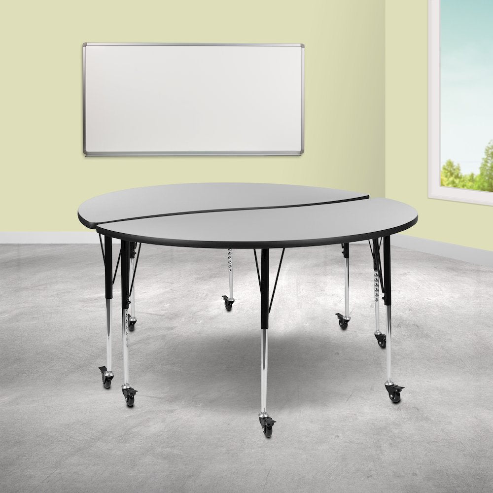 2 Piece Mobile Emmy 60" Circle Wave Grey Thermal Adjustable Activity Table Set