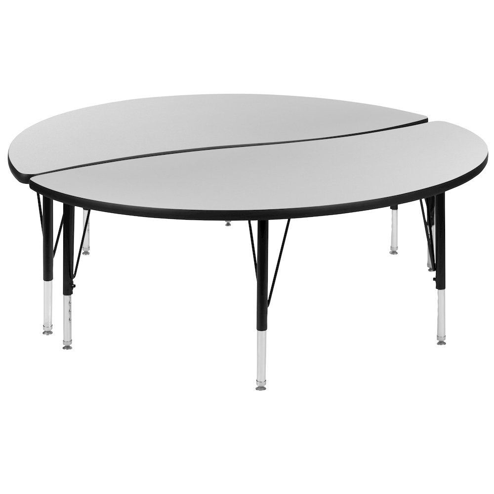 2 Piece Emmy 60" Circle Wave Grey Thermal Activity Table Set - Height Short Legs
