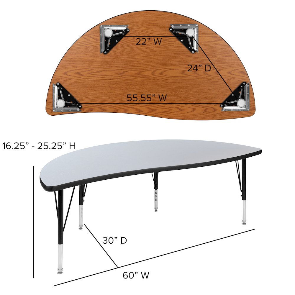 2 Piece Emmy 60" Circle Wave Grey Thermal Activity Table Set - Height Short Legs
