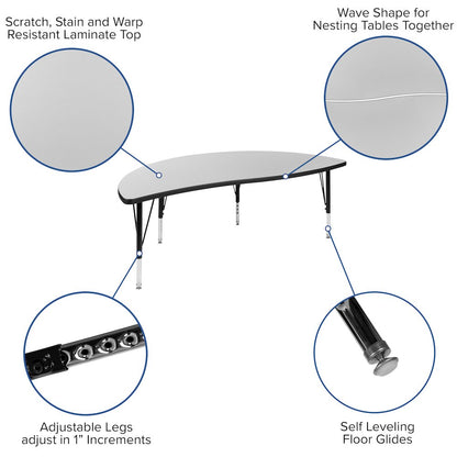 2 Piece Emmy 60" Circle Wave Grey Thermal Activity Table Set - Height Short Legs