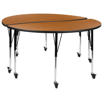 2 Piece Mobile Emmy 60" Circle Wave Oak Thermal Adjustable Activity Table Set