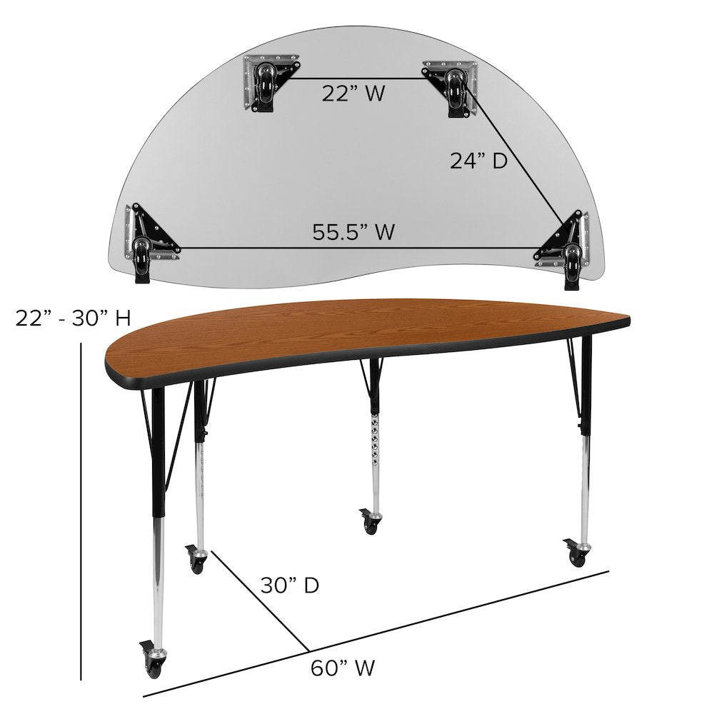 2 Piece Mobile Emmy 60" Circle Wave Oak Thermal Adjustable Activity Table Set