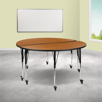 2 Piece Mobile Emmy 60" Circle Wave Oak Thermal Adjustable Activity Table Set