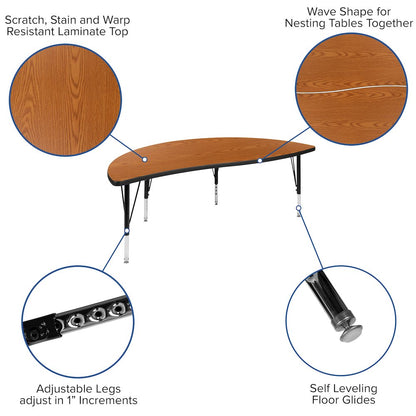 2 Piece Emmy 60" Circle Wave Oak Thermal Activity Table Set - Height Short Legs
