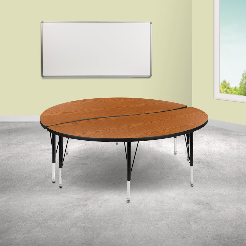 2 Piece Emmy 60" Circle Wave Oak Thermal Activity Table Set - Height Short Legs
