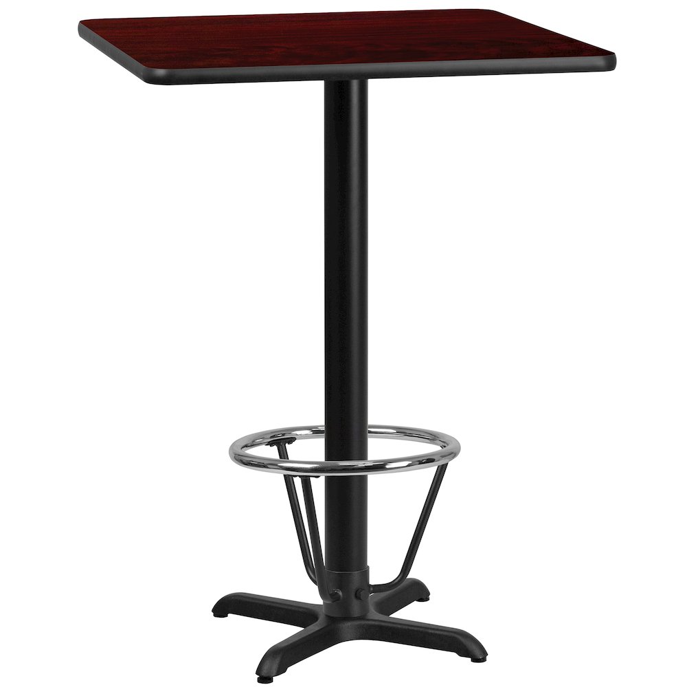 24'' Mahogany Table Top with 22'' x 22'' Bar Height Table Base and Foot Ring