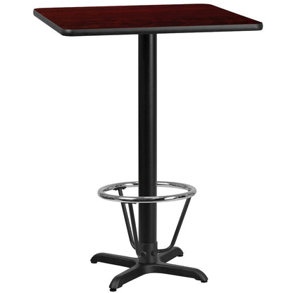 24'' Mahogany Table Top with 22'' x 22'' Bar Height Table Base and Foot Ring