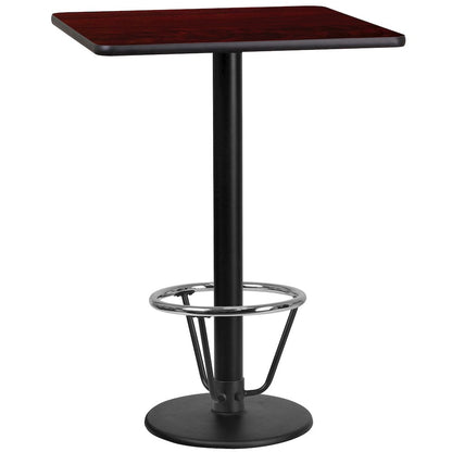 24'' Mahogany Table Top with 18'' Round Bar Height Table Base and Foot Ring