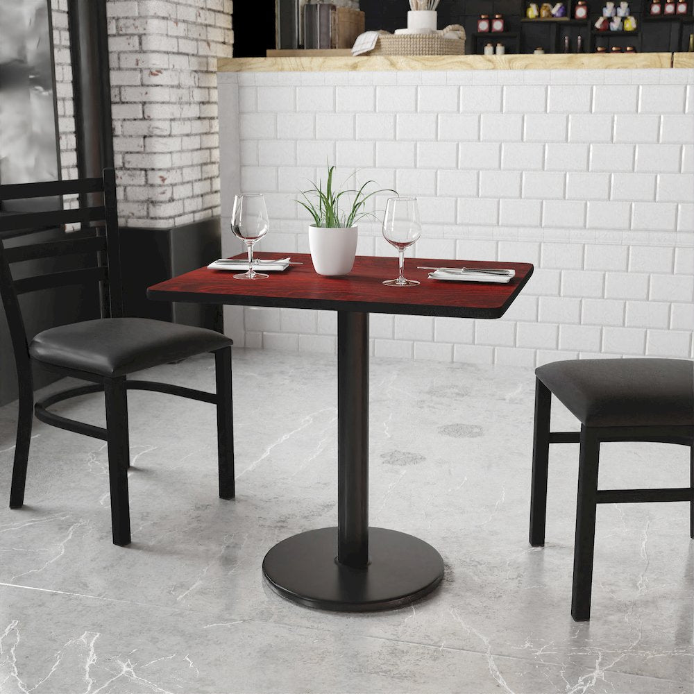 24'' x 30'' Rectangular Mahogany Table Top with 18'' Round Table Height Base