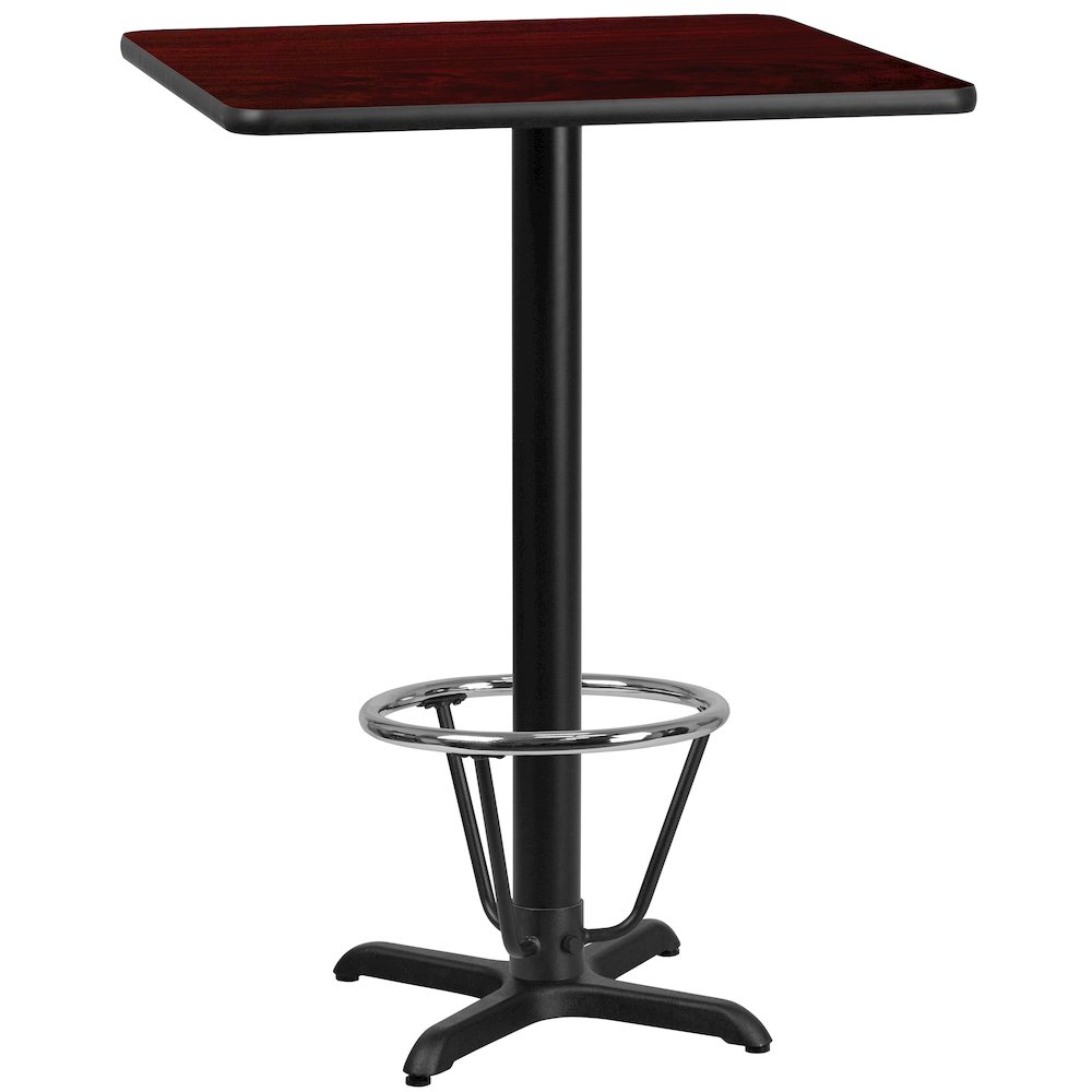 30'' Mahogany Table Top with 22'' x 22'' Bar Height Table Base and Foot Ring