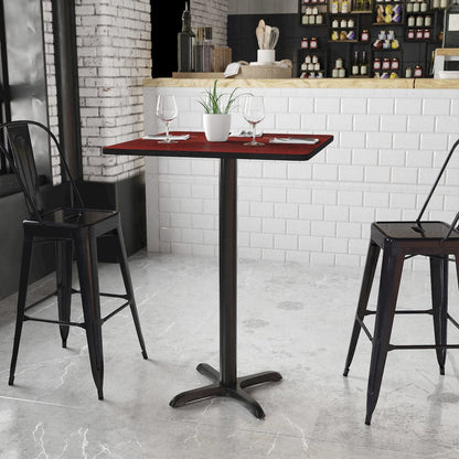 30'' Square Mahogany Laminate Table Top with 22'' x 22'' Bar Height Table Base