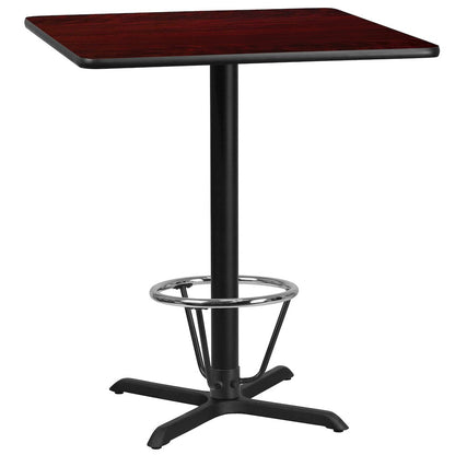36'' Mahogany Table Top with 30'' x 30'' Bar Height Table Base and Foot Ring