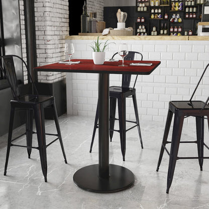 36'' Square Mahogany Laminate Table Top with 24'' Round Bar Height Table Base