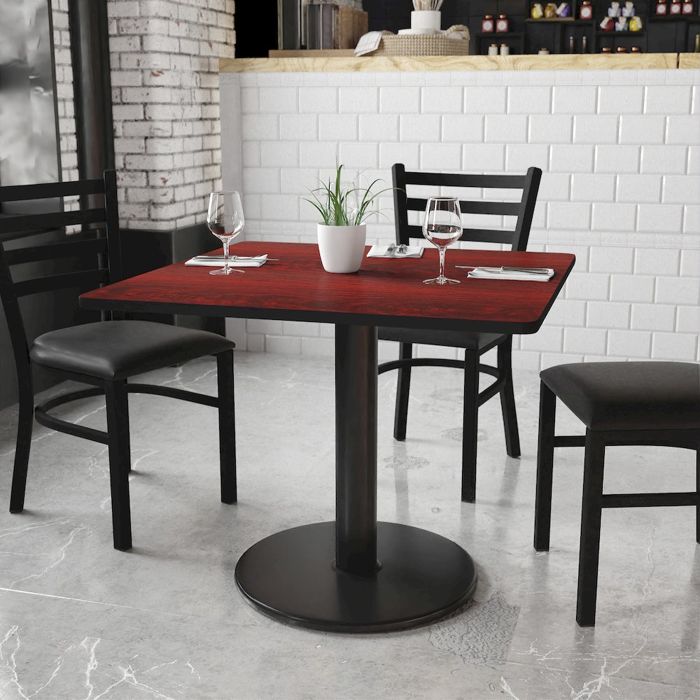 36'' Square Mahogany Laminate Table Top with 24'' Round Table Height Base