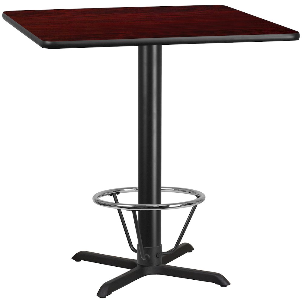 42'' Mahogany Table Top with 33'' x 33'' Bar Height Table Base and Foot Ring