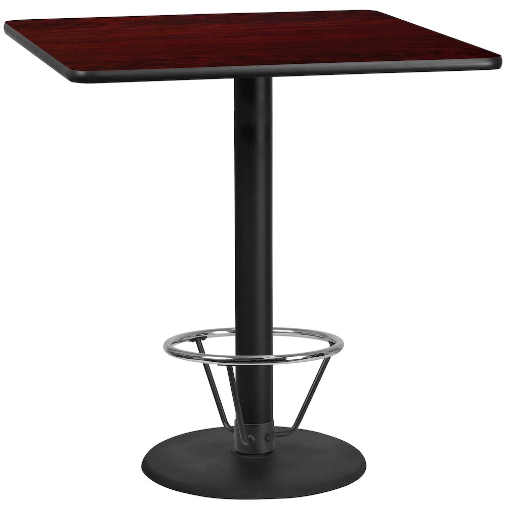 42'' Mahogany Table Top with 24'' Round Bar Height Table Base and Foot Ring