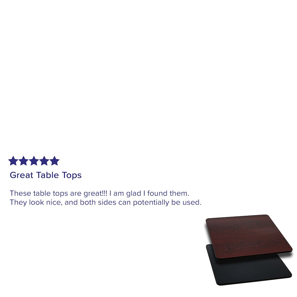 24'' Square Table Top with Black or Mahogany Reversible Laminate Top