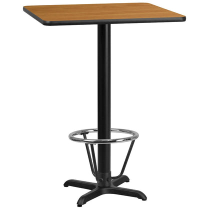 30'' Natural Table Top with 22'' x 22'' Bar Height Table Base and Foot Ring