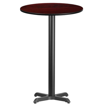 24'' Round Mahogany Laminate Table Top with 22'' x 22'' Bar Height Table Base