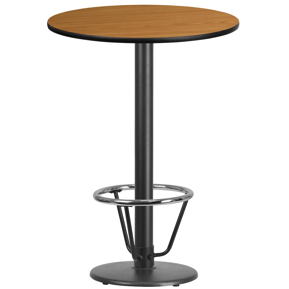 30'' Round Natural Table Top with 18'' Round Bar Height Table Base and Foot Ring