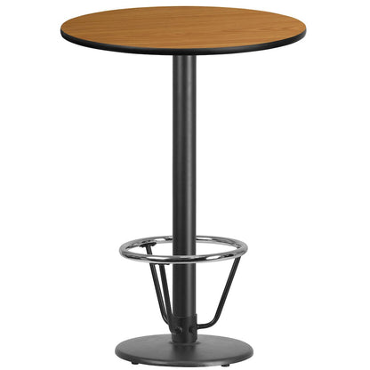 30'' Round Natural Table Top with 18'' Round Bar Height Table Base and Foot Ring