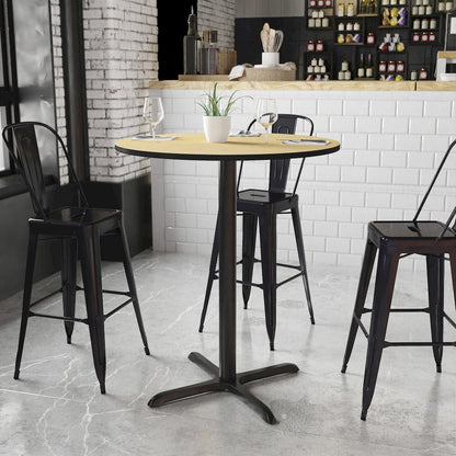 36'' Round Natural Laminate Table Top with 30'' x 30'' Bar Height Table Base