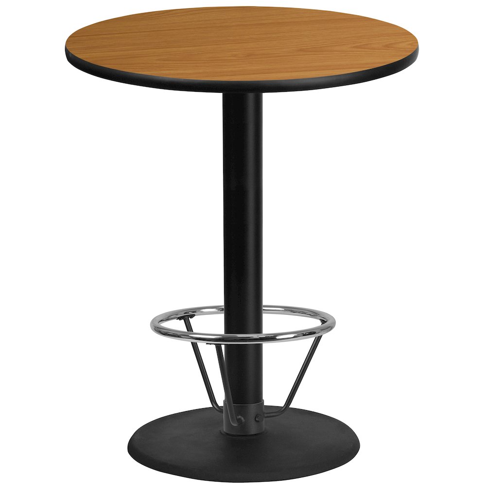 36'' Round Natural Table Top with 24'' Round Bar Height Table Base and Foot Ring