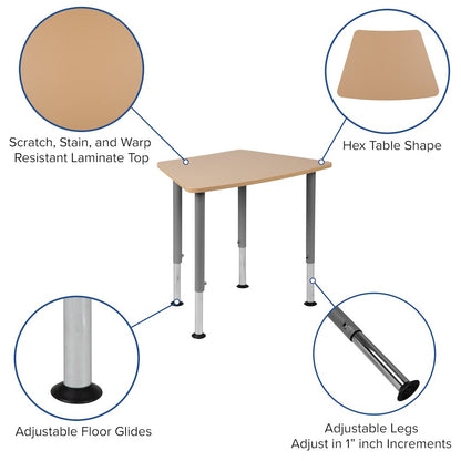Hex Natural Collaborative Student Desk (from 22.3" to 34") - Home and Classroom
