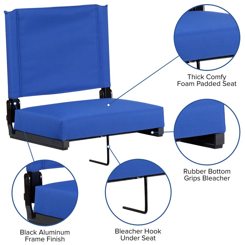500 lb. Rated Lightweight Stadium Chair with Handle & Ultra-Padded Seat, Blue