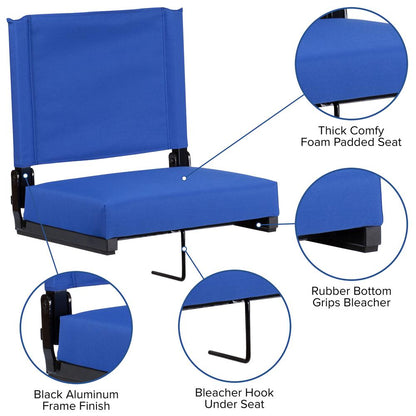 500 lb. Rated Lightweight Stadium Chair with Handle & Ultra-Padded Seat, Blue