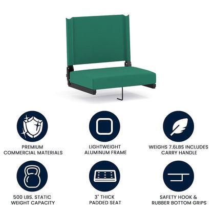 Lightweight Stadium Chair with Handle, Ultra-Padded Seat, Hunter Green