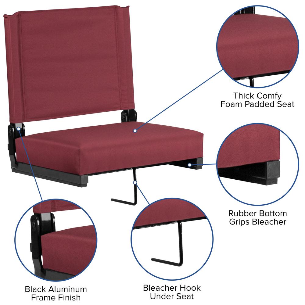 500 lb. Rated Lightweight Stadium Chair with Handle & Ultra-Padded Seat, Maroon