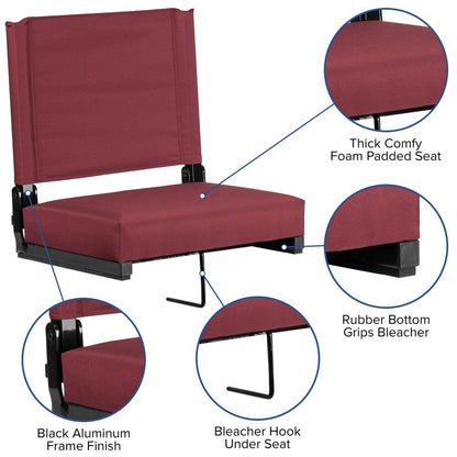 500 lb. Rated Lightweight Stadium Chair with Handle & Ultra-Padded Seat, Maroon