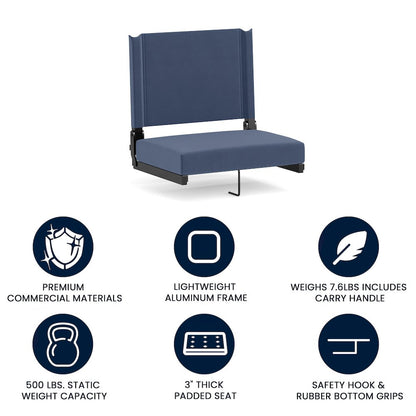 Lightweight Stadium Chair with Handle, Ultra-Padded Seat, Navy Blue