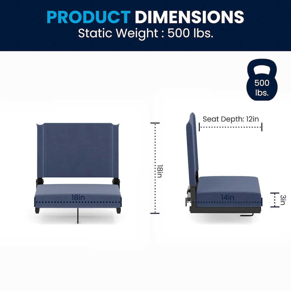 Lightweight Stadium Chair with Handle, Ultra-Padded Seat, Navy Blue