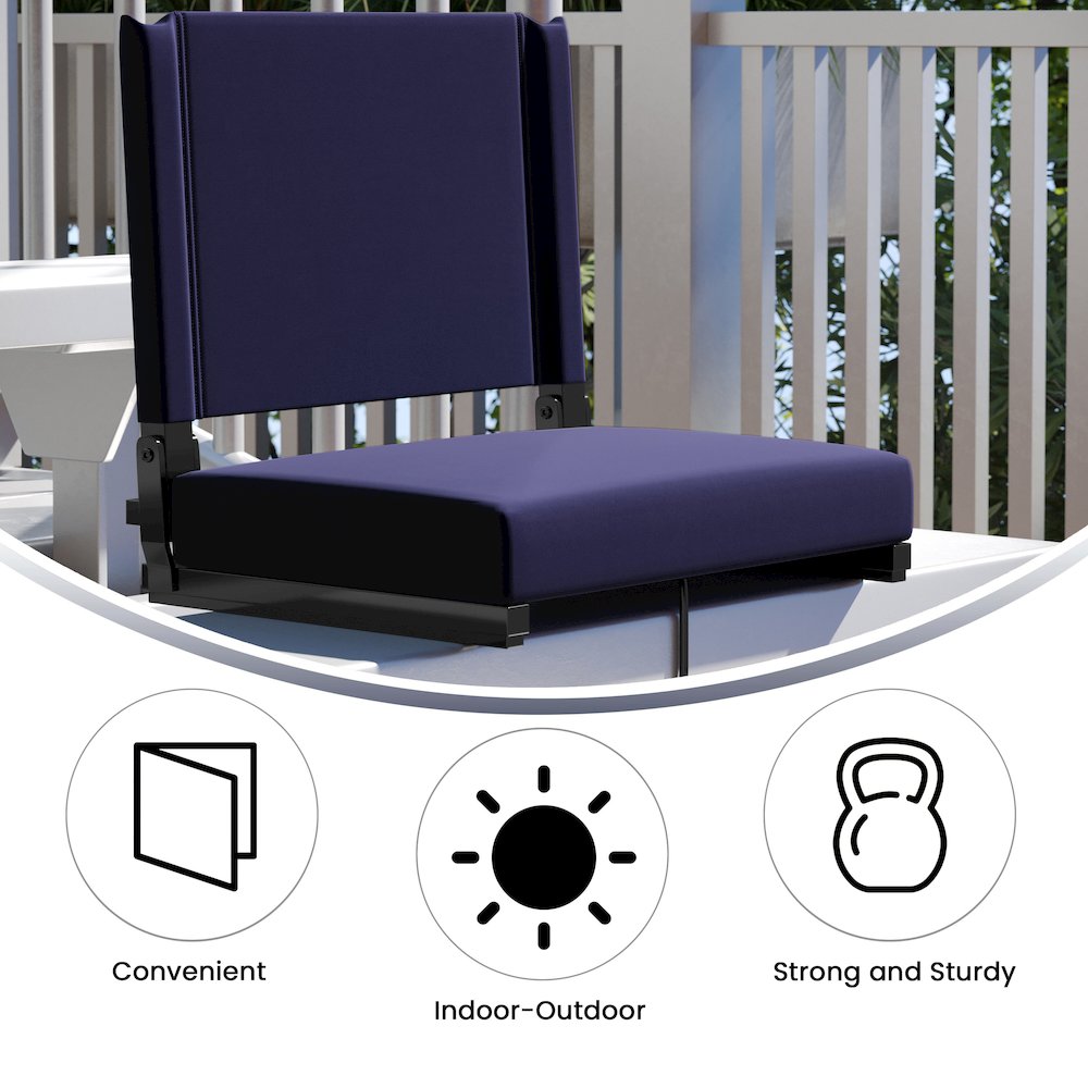 Lightweight Stadium Chair with Handle, Ultra-Padded Seat, Navy