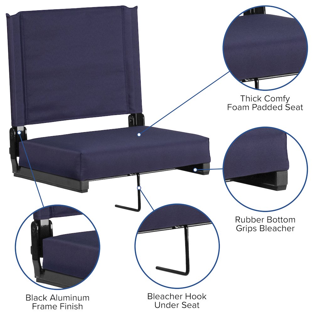Lightweight Stadium Chair with Handle, Ultra-Padded Seat, Navy
