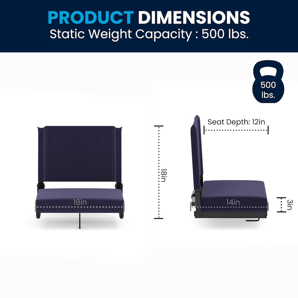 Lightweight Stadium Chair with Handle, Ultra-Padded Seat, Navy