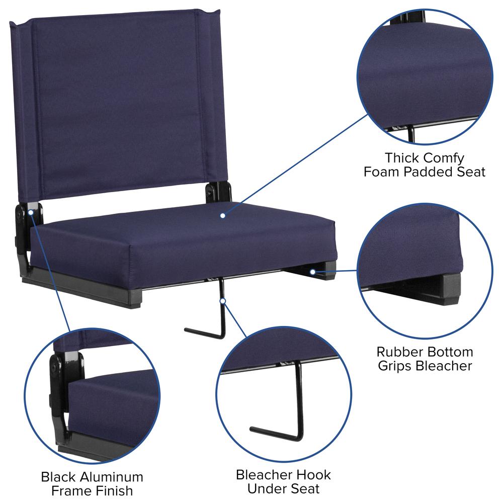 500 lb. Rated Lightweight Stadium Chair with Handle & Ultra-Padded Seat, Navy