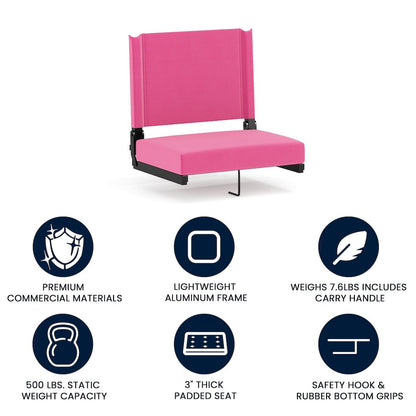 Lightweight Stadium Chair with Handle, Ultra-Padded Seat, Pink
