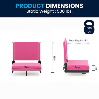 Lightweight Stadium Chair with Handle, Ultra-Padded Seat, Pink