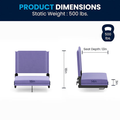 500 lb. Rated Lightweight Stadium Chair with Handle & Ultra-Padded Seat, Purple