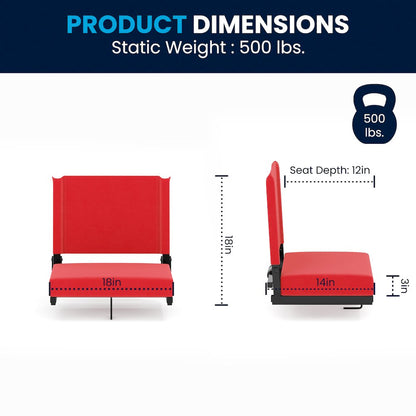 500 lb. Rated Lightweight Stadium Chair with Handle & Ultra-Padded Seat, Red