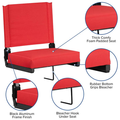 500 lb. Rated Lightweight Stadium Chair with Handle & Ultra-Padded Seat, Red