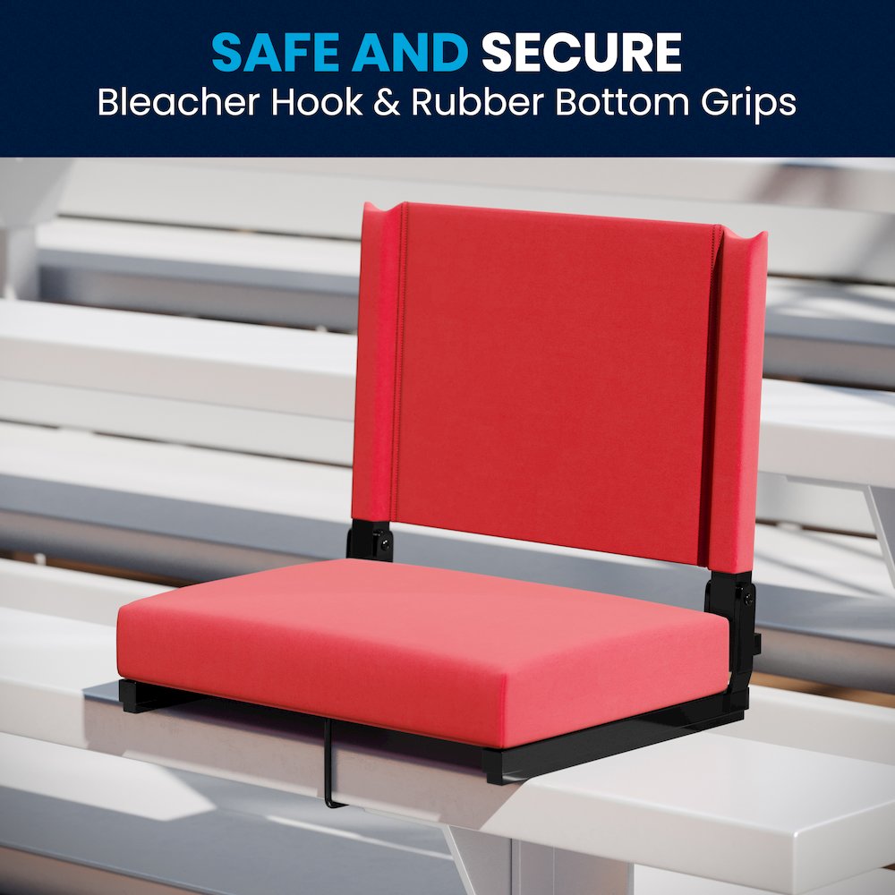 500 lb. Rated Lightweight Stadium Chair with Handle & Ultra-Padded Seat, Red