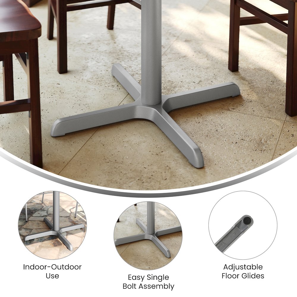 30'' x 30'' Restaurant Table X-Base with 3'' Dia. Table Height Column, Silver