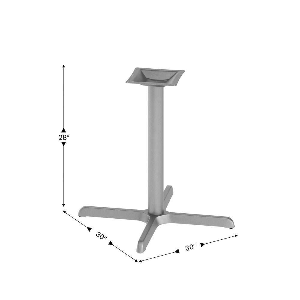 30'' x 30'' Restaurant Table X-Base with 3'' Dia. Table Height Column, Silver