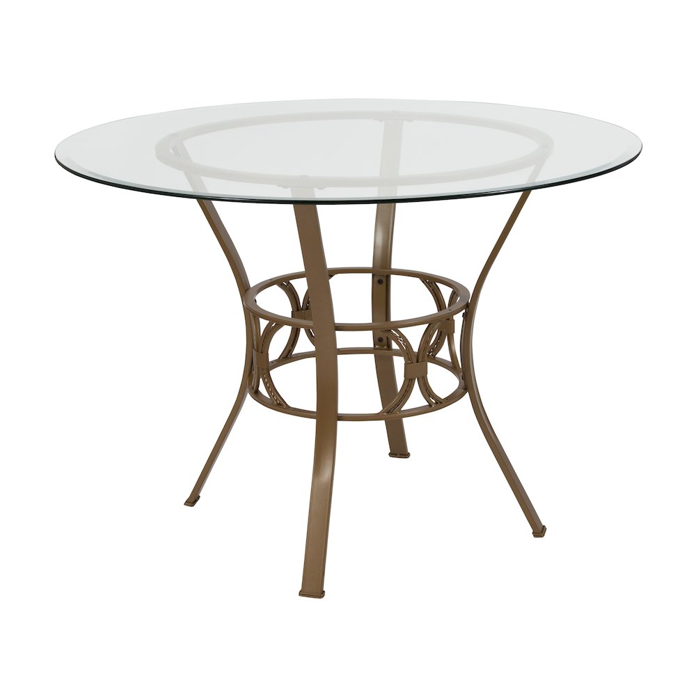 42'' Round Glass Dining Table with Matte Gold Metal Frame