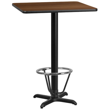 30'' Walnut Table Top with 22'' x 22'' Bar Height Table Base and Foot Ring